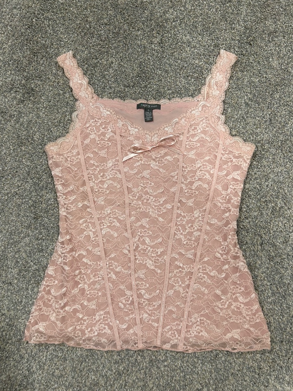 Vintage Y2K Apt. 9 Baby Pink Lace Camisole Corset & Bow Fairy Whimsy Tank Sz S